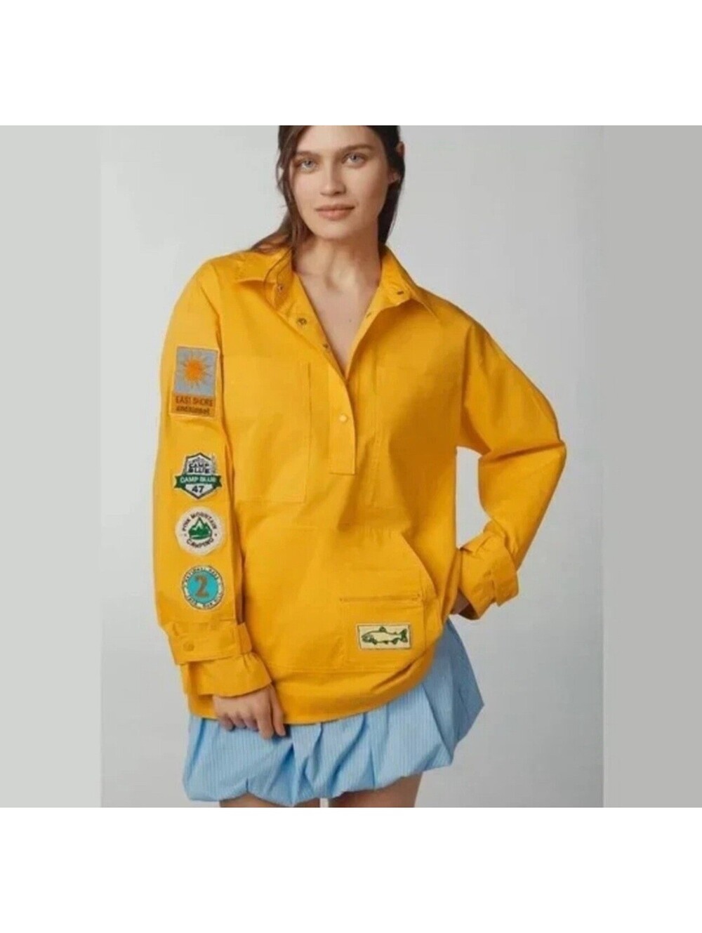 Maeve by Anthropologie Fisherman Long Sleeve Popover Top XS Vibrant Yellow